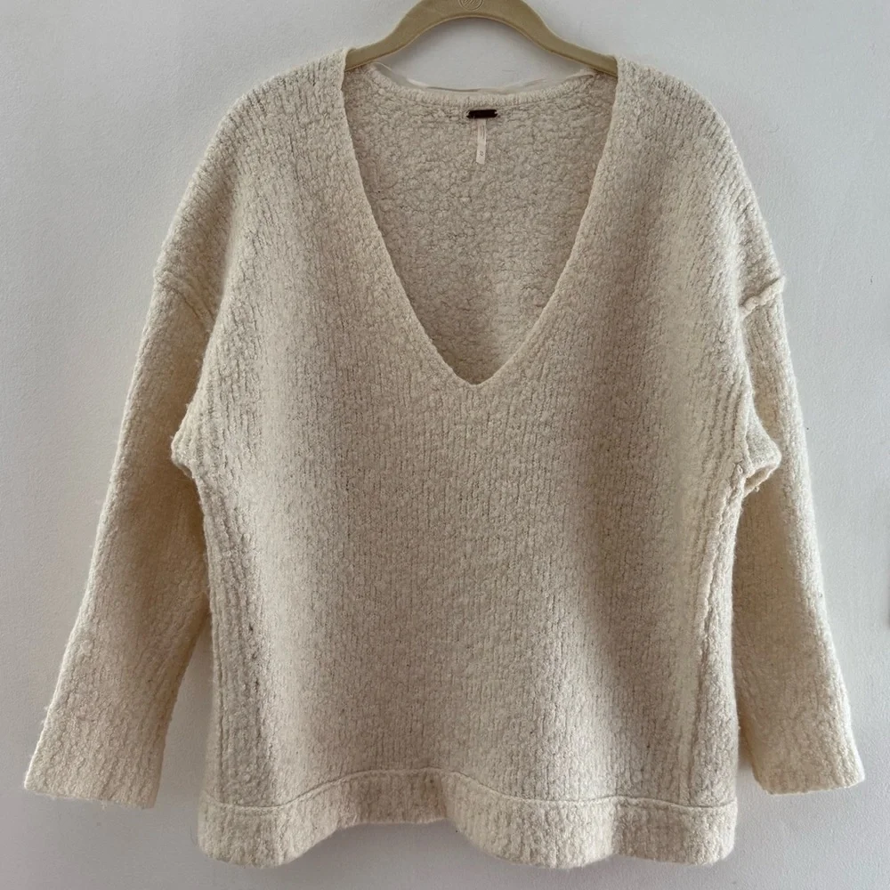 Free People Cream V-Neck Sweater